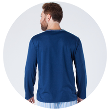 36 pijama feminino longo poliviscose estrelado azul marinho