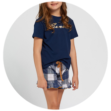 02 pijama infantil feminino curto hanna algodao xadrez