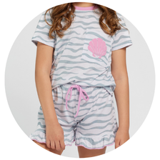 02 pijama infantil feminino curto hanna algodao shark tube