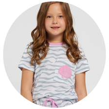 03 pijama infantil feminino curto hanna algodao shark tube