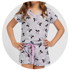 02 pijama infantil feminino curto poliviscose mickey