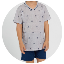 01 pijama infantil masculino curto poliviscose conchinhas
